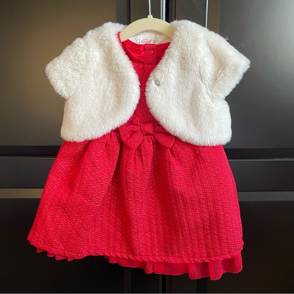 EUC Cat & Jack Red Holiday Sparkle Dress (18mo) - Picture 2 of 7